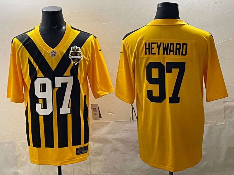 Men 2025 Pittsburgh Steelers 97 Heyward Yellow Retro Nike Limited NFL Jersey style 01
